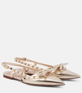 Valentino Garavani Ballerine Rockstud Bow in pelle metallizzata