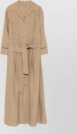 120% Lino linen belted short-sleeve button midi dress