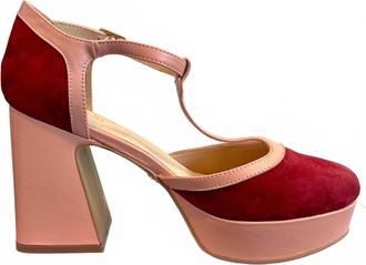 Cecelia New York Womens Novice Platform T-Strap Heels In Pink Burgundy