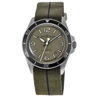 Bell & Ross BR V2-92 41mm Military Green Dial Fabric Strap Mens Watch BRV292-MKA-ST/SF