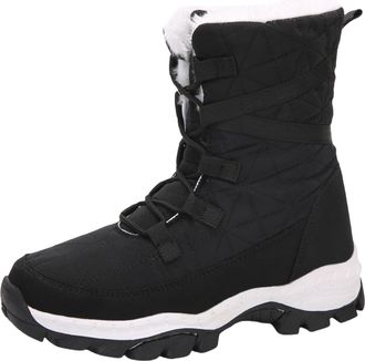 Generic Womens Snow Boots Warm Faux Fur Lined Winter Boots Waterproof Anti Slip Booties Cozy Fluffy Outdoor Walking Shoes (Black, 5.5)