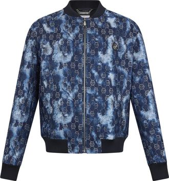 Philipp Plein Jacquard Denim Bomber Monogram - Heren - Bomber jackets - Blauw - L - Denim - Jassen