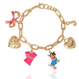 Juicy Couture Pink and Gold Charm Bracelet with Bow, Dog, and Heart, 7.5 in Gold Tone at Nordstrom