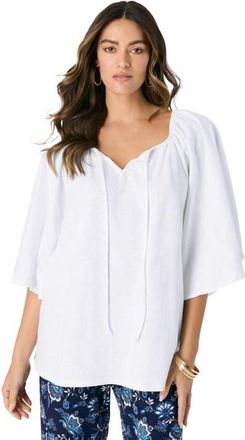 Roaman's Notch Neck Textured Tee in White at Nordstrom, Size 12