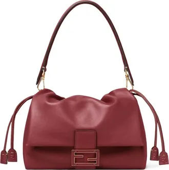 Fendi Tassen, Dames, Rood, ONE Size, Leer, Mamma Baguette Medium