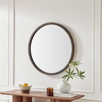 Furniturebox Judith Walnut Wood Medium 80x80cm Round Wall Mirror | Size: 80x80 cm