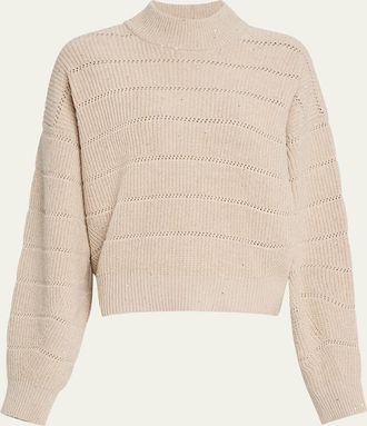 Brunello Cucinelli Mock-Neck Paillette Horizontal Open-Knit Sweater