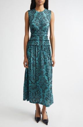 Ulla Johnson Kamaria Floral Jersey Midi Dress in Ocean Flora at Nordstrom, Size Medium