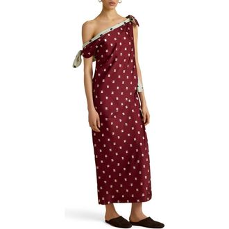Marina Moscone Twill Polka Dot Tabard Tie Dress in Rosso Levanto/ecru Floral at Nordstrom, Size 12