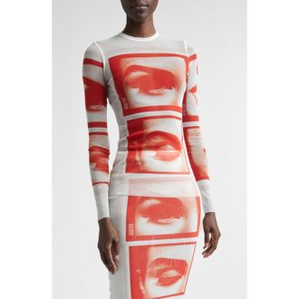 Jean Paul Gaultier Re-Edition Eye Print Mesh T-Shirt in White/Red/Light Orange at Nordstrom, Size X-Small