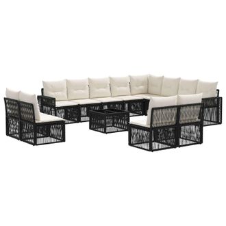 vidaXL Conjunto De Sof&aacute;s De Jard&iacute;n 13 Pcs Negro Y Blanco Crema Vidaxl