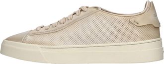 Santoni Perforated Leather Sneaker - Heren - Sneakers - Beige - 41 EU - Leer - Schoenen