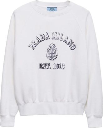 Prada Witte Sweater met Logo Print - Dames - Sweatshirts - Wit - XS - Hoodies & sweatvesten