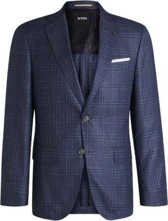 BOSS Slim-fit blazer in checked virgin wool, silk and linen