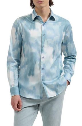 Bugatchi Julian Shaped Fit Cloud Print Stretch Cotton Button-Up Shirt in Sea Spray at Nordstrom, Size Xx-Large