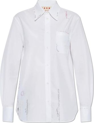 Marni Overhemden, Dames, Wit, M, Katoen, Overhemd met kleurrijke stiksels