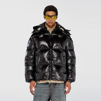 Diesel Down puffer jacket with detachable hood - Winter Jackets - Man - Black