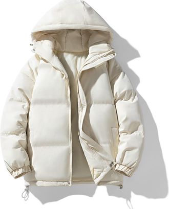 Generic Womens Winter Puffer Jacket Warm Hooded Coat Quilted Padded Outerwear with Zip Pockets Lightweight Insulated Parka Short Thick Cotton Down Coat