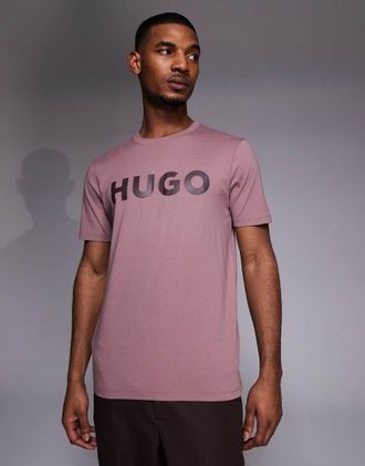 HUGO BOSS HUGO Red - Dulivio - T-shirt marrone chiaro con logo-Rosso