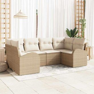 vidaXL Vidaxl - Conjunto De Sof&aacute; De Jard&iacute;n Con Coj&iacute;n 6 Pcs Beige Polirat&aacute;n