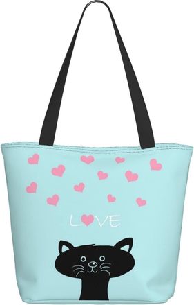AOOEDM Cat And Pink Hearts Ladies Shopping Bag 13x11x7in.The Perfect ValentineS Day Gift.It Is The Best ValentineS Day Gift For Mom, Daughter, Wife,Etc