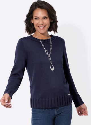 Casual Looks Strickpullover CASUAL LOOKS Pullover, Damen, Gr. 44, blau (marine), 50% Baumwolle, 50% Polyacryl, unifarben, Pullover Strickpullover