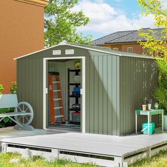 OUTSUNNY Garden Shed Storage Unit w/ Locking Door Floor Foundation Vent in Light Green