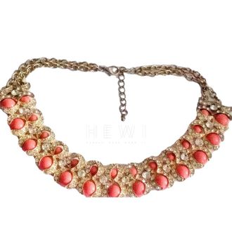 Bespoke coral colour and crystal statement choker/necklace