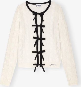 Ganni White Cardigan in Cashmere Mix - Size XXS Merino Wool