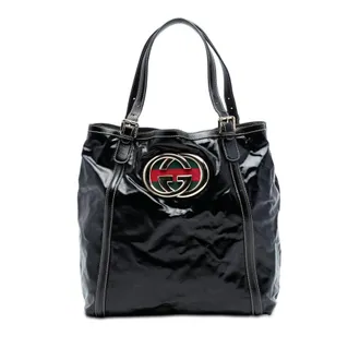 Gucci Pre-owned Gucci Patent Dialux Britt Web Tote 162447 213317