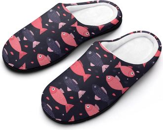 Generic Cute Fish Pattern Cotton Slipper for Women Indoor Outdoor House Shoes Anti-Skid Slippers with Rubber Sole