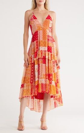 Ramy Brook Lura Patchwork Tiered High-Low Sundress in Flame Capri Patchwork Print at Nordstrom Rack, Size 00