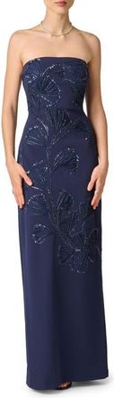 Aidan Mattox Sequin Strapless Crepe Gown in Dark Navy at Nordstrom, Size 14