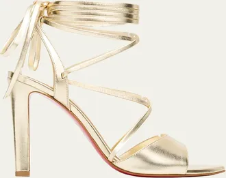 Christian Louboutin 100mm Fanny Randa Metallic Leather Ankle-Tie Sandals