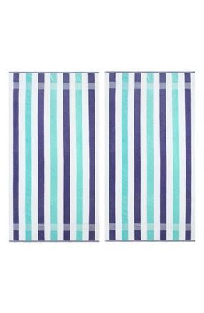 Calvin Klein Pop Color Stripe 2-Piece Beach Towel Set in Medium/dark Blue at Nordstrom