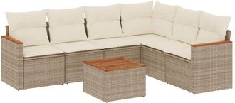 vidaXL Set Sof&aacute;s De Jard&iacute;n 7 Piezas Y Cojines Rat&aacute;n Sint&eacute;tico Beige Vidaxl