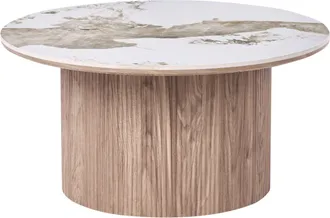 Beliani Tavolino Con Base In Mdf E Piano In Marmo &Oslash; 80 Cm Marrone Dora
