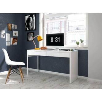 Dmora Escritorio Dfattor, Escritorio De Oficina Reversible, Mesa De Estudio Porta Pc Con 2 Cajones, 138x50h75 Cm, Blanco Brillante - Dmora