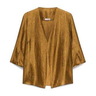 Fiorella Rubino Overhemden, Dames, Geel, 6Xl, Leer, Deconstructed Jacket with Metallic Effect