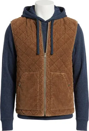 Faherty Doug Good Feathers Reversible Corduroy Vest In Bark Brown