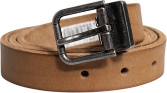 Dolce & Gabbana Brown Leather Silver Tone Metal Buckle Mens Belt