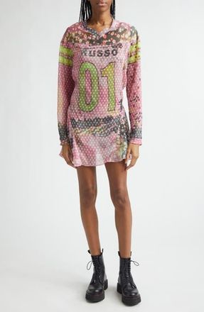 Paolina Russo x Petros Studio Print Long Sleeve Chiffon Minidress in Pink at Nordstrom, Size Medium