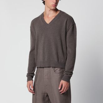 Rick Owens Maglione con scollo a V color tortora in cashmere e lana