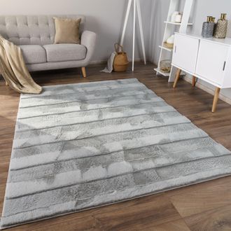 Paco Home Paco Home - Alfombra De Sala Con Pelo Corto, Estilo Escandinavo Abstracto Japandi Boho, Con Efecto 3d, Uni Crema 160x220 Cm, Gris 4