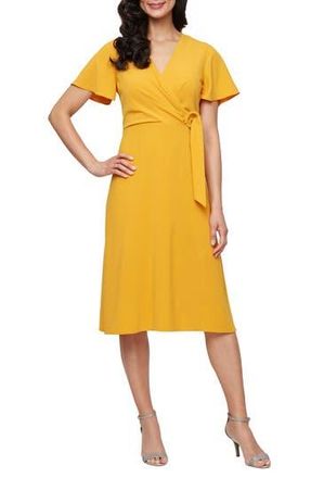 S.L. Fashions Flutter Sleeve Midi Dress in Yellow at Nordstrom Rack, Size 12