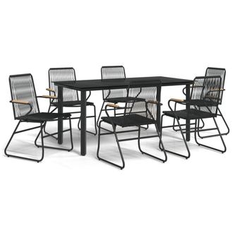 Berkfield Home 7 Piece Garden Dining Set Black PVC Rattan