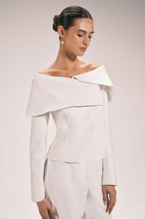 Karen Millen Womens Compact Viscose Stretch Tailored Asymmetric Blazer - White - Size 18 UK