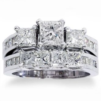 Pompeii3 3 1/2ct Princess Cut Diamond Engagement Ring Wedding Set 14K White Gold Size Selectable