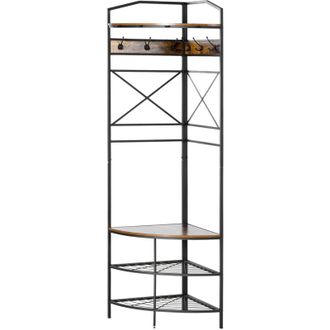 HOMCOM Homcom - Albero Appendiabiti Angolare in Stile Industriale con Panca e Scarpiera