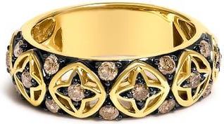 House of Brilliance 10K Yellow Gold Plated Sterling Silver 1/2 ctw Champagne Diamond Star Motif Band Ring in Yellow Gold Over Silver at Nordstrom